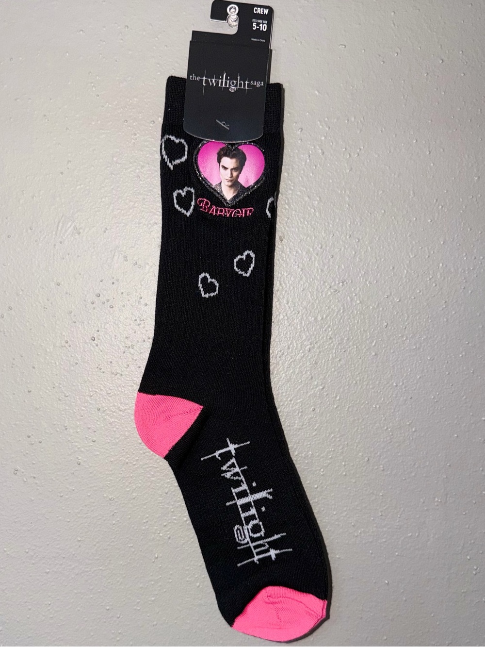Twilight Saga Black & Pink Edward Crew Socks